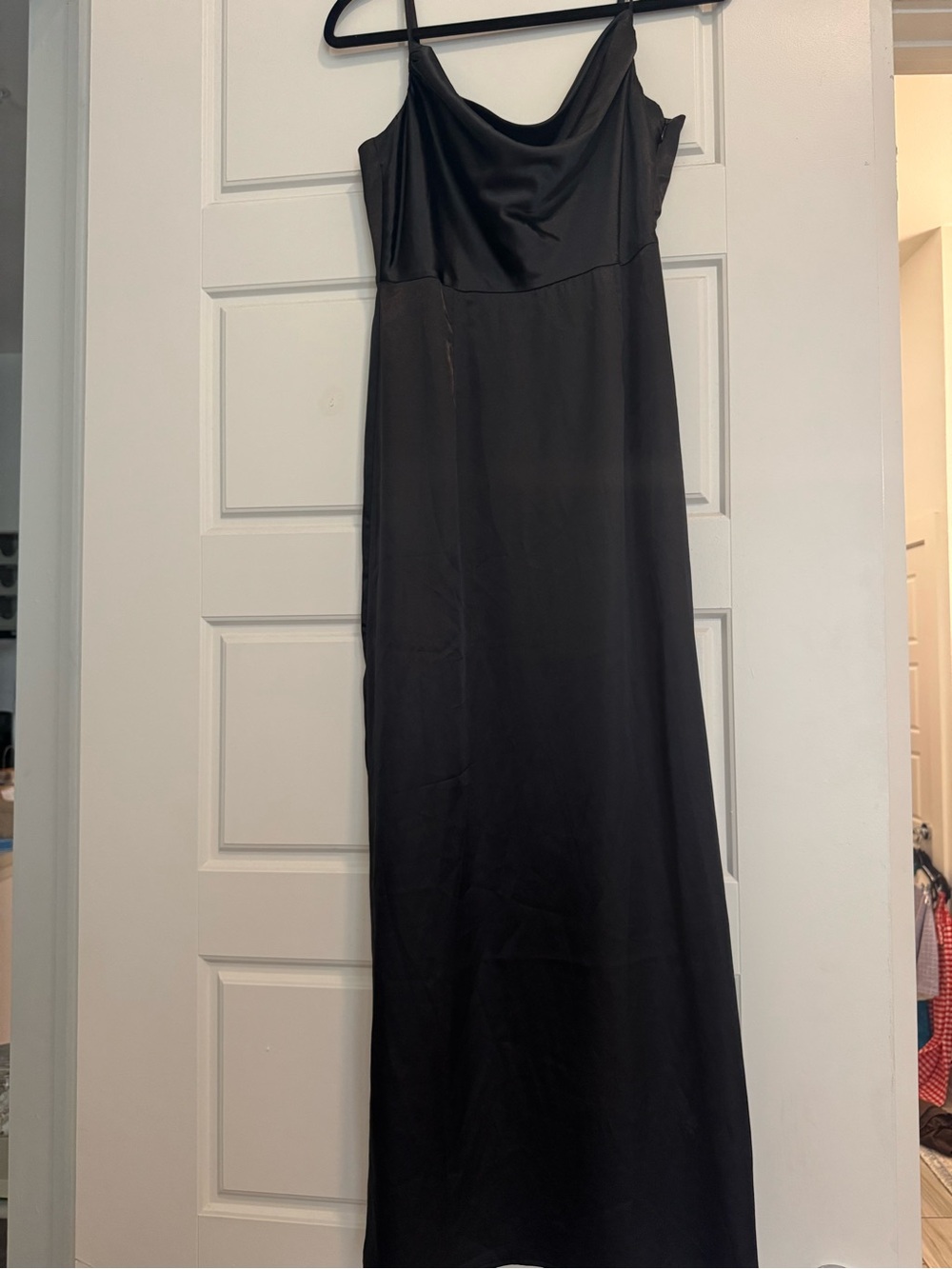Elegant Black Satin Slip Dress with Cowl Neck